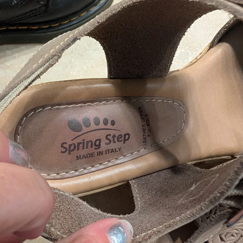 Spring Step Beige Wedges with Silver Buckle